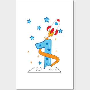 1 first birthday with spaceship Posters and Art